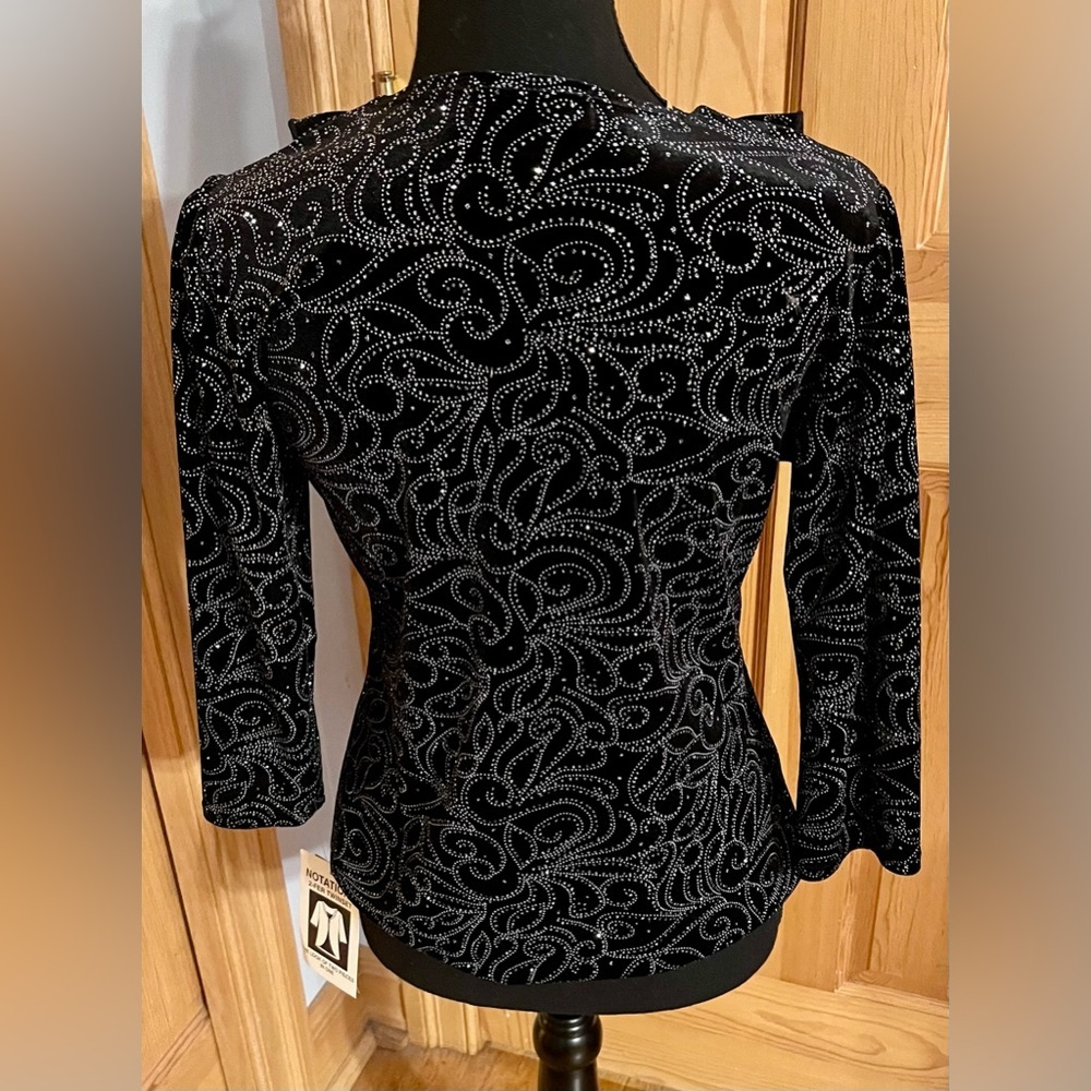 Notations NWT Black Silver Glitter Velvet Ruffle Cardigan Twofer Top Petite PM - Picture 4 of 17